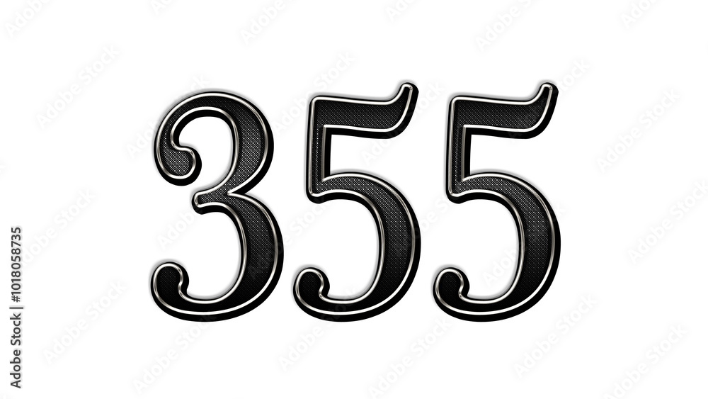 black metal 3d design of number 355 on white background. black metal 3d design of number 355 on white background.