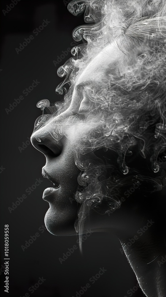 Abstract Smoke Portrait: A Woman's Profile in Shadow Abstract Smoke Portrait: A Woman's Profile in Shadow