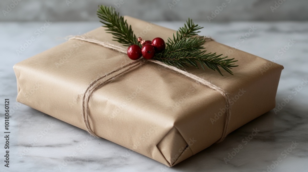 A simple, brown paper-wrapped Christmas gift with a handmade touch. Perfect for celebrating the holidays with a rustic, DIY style. A simple, brown paper-wrapped Christmas gift with a handmade touch. Perfect for celebrating the holidays with a rustic, DIY style.