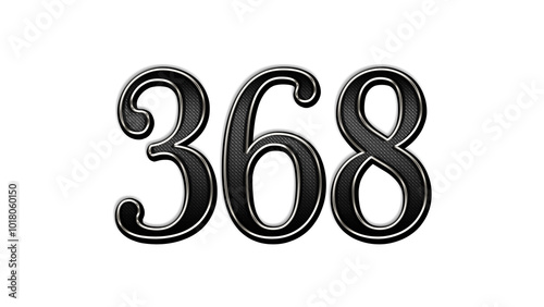 black metal 3d design of number 368 on white background.