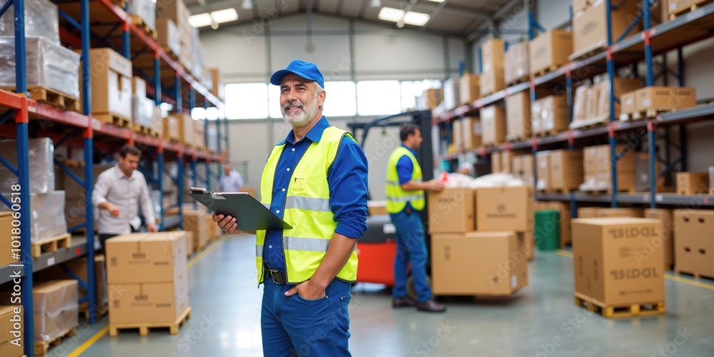 Indian Male Logistics Worker Managing Goods and Inventory in a Large Warehouse Indian Male Logistics Worker Managing Goods and Inventory in a Large Warehouse
