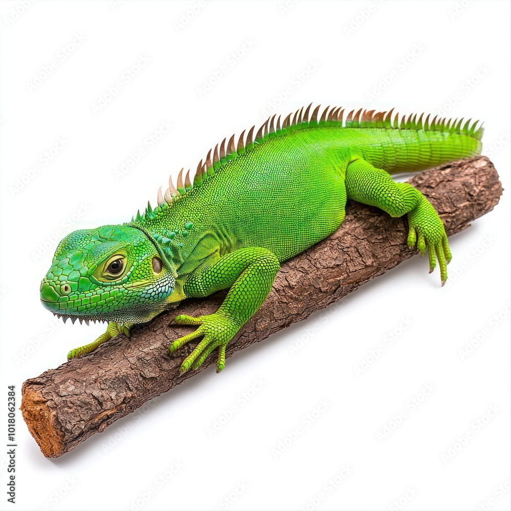 Fototapeta premium Green Iguana Resting on Isolated Tree Branch