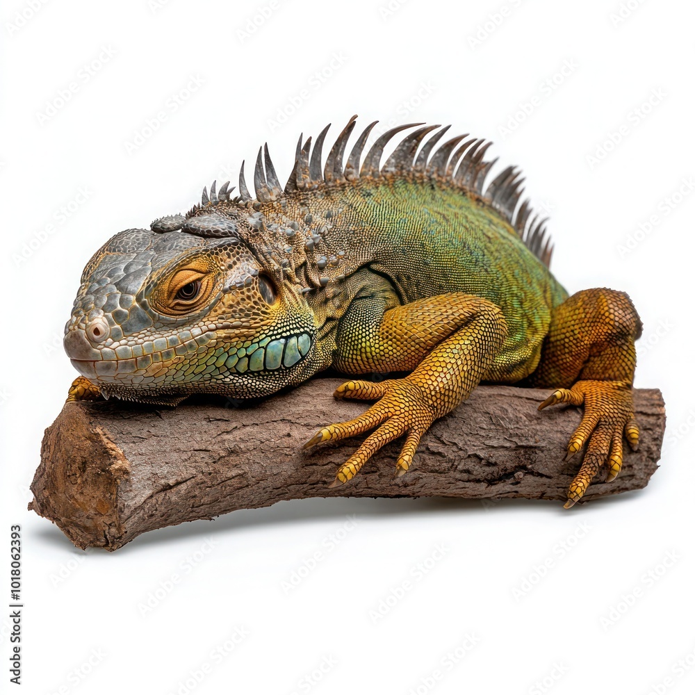 Green Iguana Resting on Isolated Tree Branch Green Iguana Resting on Isolated Tree Branch