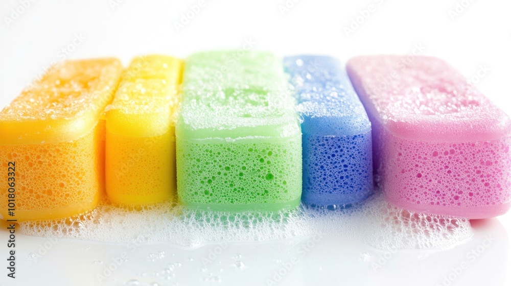 Sponge object with unique colorful foam on white background textured sponge for cleaning and washing dishes with unique minimalist shape Sponge object with unique colorful foam on white background textured sponge for cleaning and washing dishes with unique minimalist shape