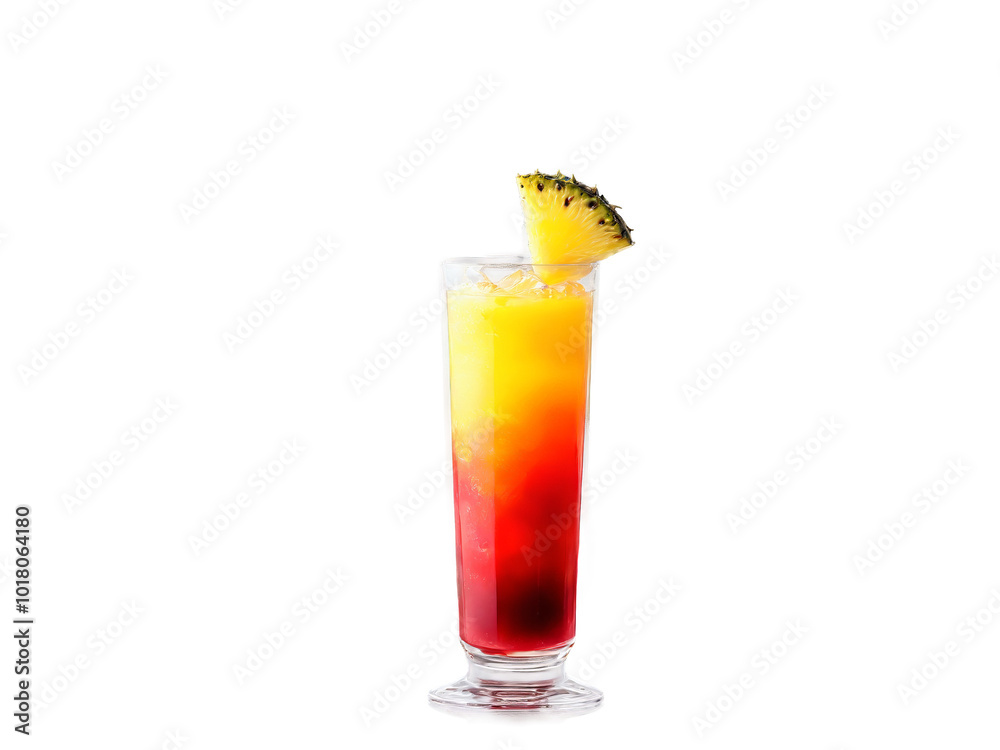 Voodoo Punch A tall glass with layered orange and red liquid pineapple wedge and cherry Voodoo Punch A tall glass with layered orange and red liquid pineapple wedge and cherry