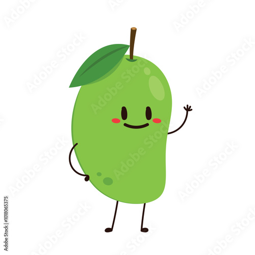 Green mango character design. Mango vector on white background. Thailand dessert.