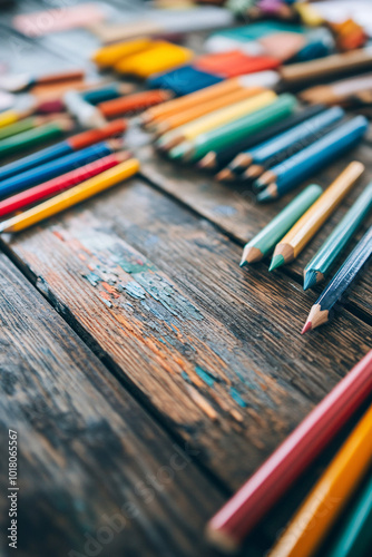 colorful assortment of colored pencils on wooden table