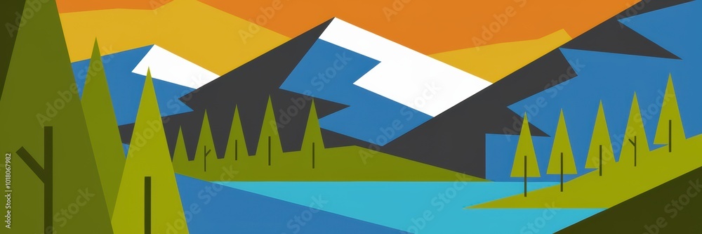 Colorful Landscape with Mountains and River Colorful Landscape with Mountains and River