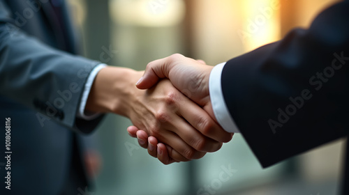 Close-up of a business handshake between two professionals.