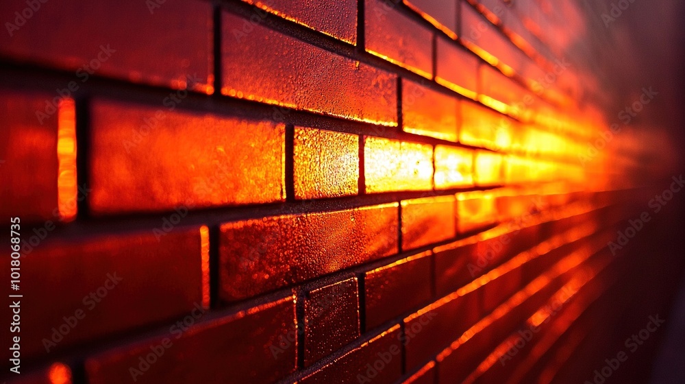Brick wall close-up with bright light shining through center and reflecting on bricks Brick wall close-up with bright light shining through center and reflecting on bricks