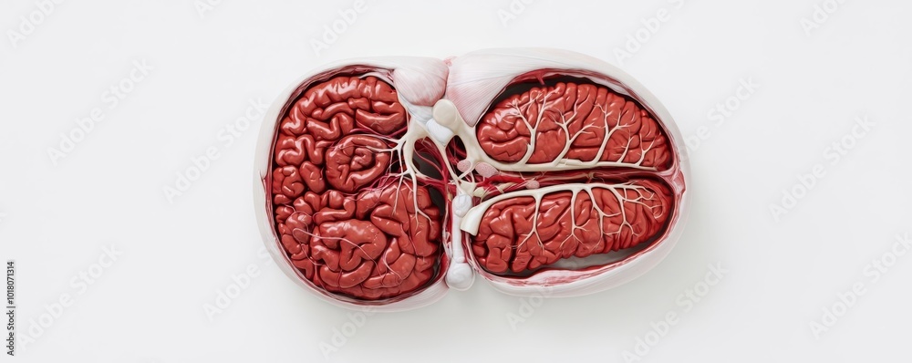 Anatomy model showcasing the human lungs and brain details, white isolate background. Anatomy model showcasing the human lungs and brain details, white isolate background.