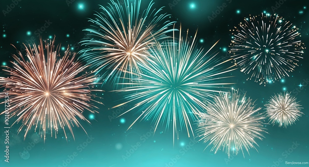 Fototapeta premium Teal theme abstract sparkles and fireworks background wallpaper