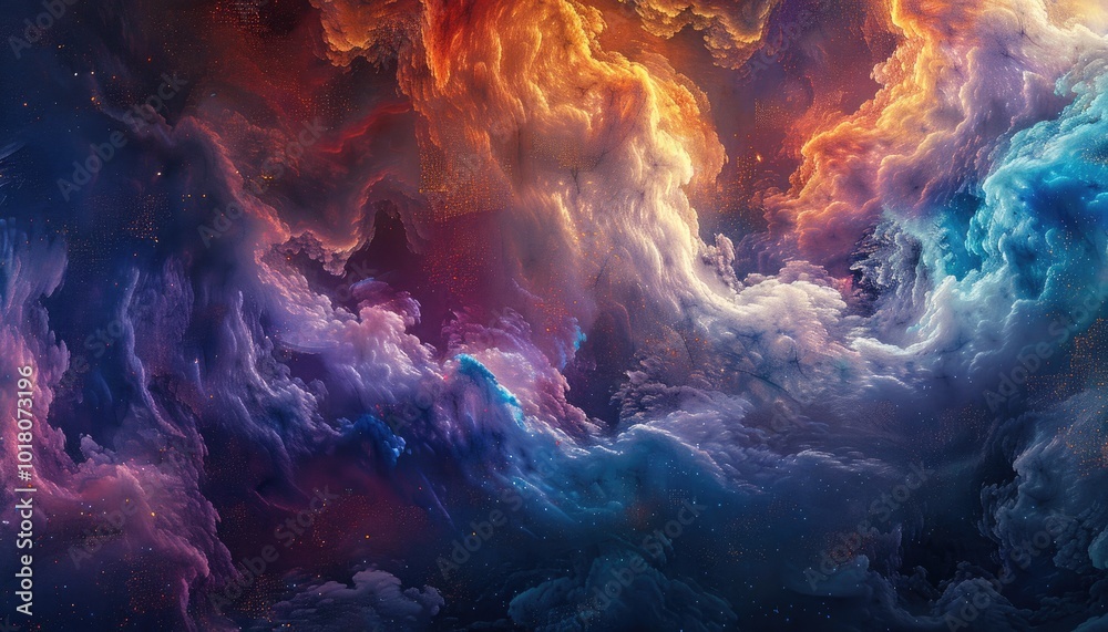 Fototapeta premium Abstract cosmic nebula with swirling clouds and scattered stars