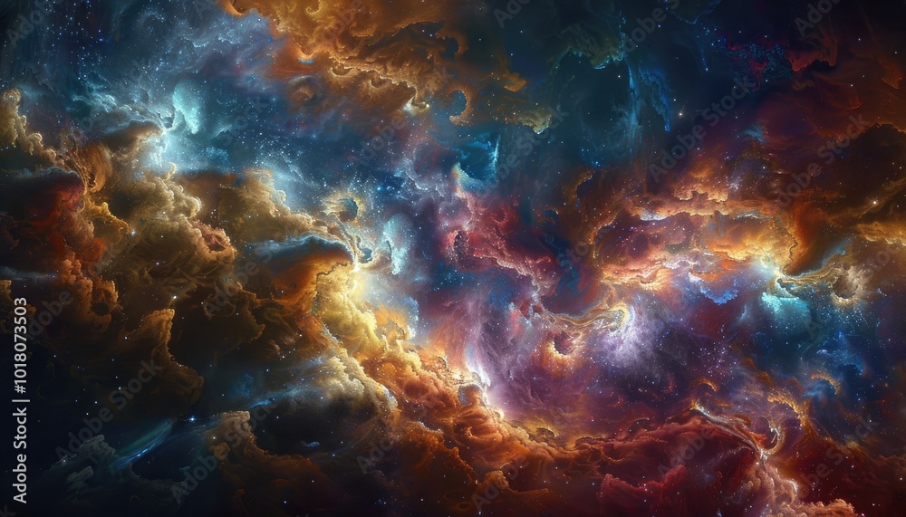 Cosmic Nebula with Swirling Gaseous Clouds and Scattered Stars