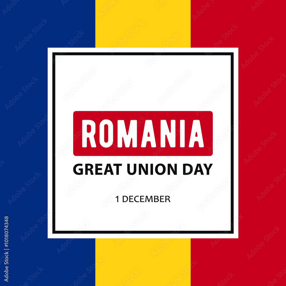 Romania Great Union Day, vector design for greeting card, poster or banner. Text Romania Great Union Day, 1 december on the background of Romanian flag. Romania Great Union Day, vector design for greeting card, poster or banner. Text Romania Great Union Day, 1 december on the background of Romanian flag.
