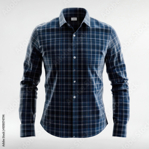 Blue and white plaid shirt on white background. photo