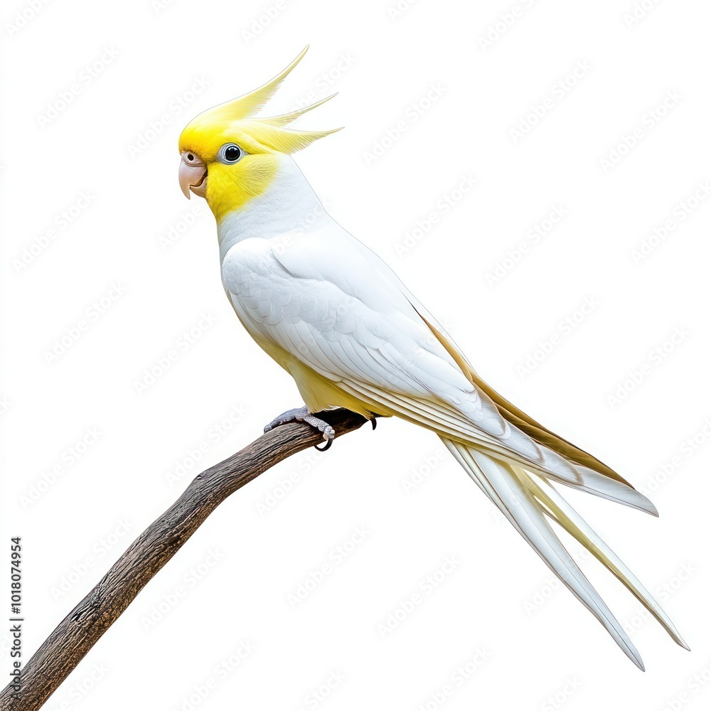 Fototapeta premium Cockatiel Bird Isolated on White Background - Feathered Pet Portrait