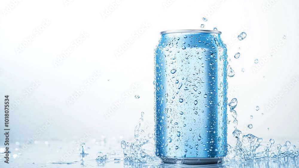 blank can of energy drink with water splash blank can of energy drink with water splash