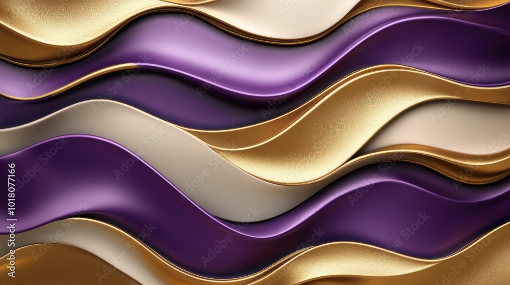 Fototapeta premium Wavy Golden and Purple Metallic 3D Background