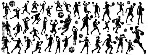 Silhouette basketball player isolated on white