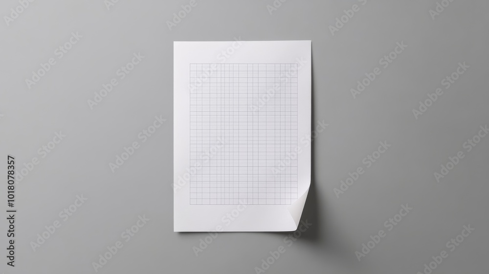 A blank sheet of paper with lines and a grid, perfect for writing notes or doing math problems. The paper has a realistic shadow and is isolated on a gray background. A blank sheet of paper with lines and a grid, perfect for writing notes or doing math problems. The paper has a realistic shadow and is isolated on a gray background.