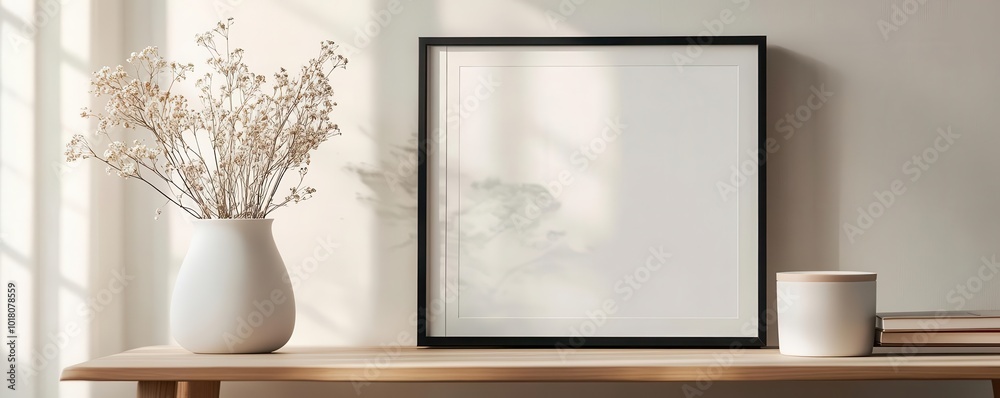 Fototapeta premium Generate a close-up shot of a framed poster within a mockup, highlighting textures and realistic lighting to create a captivating visual