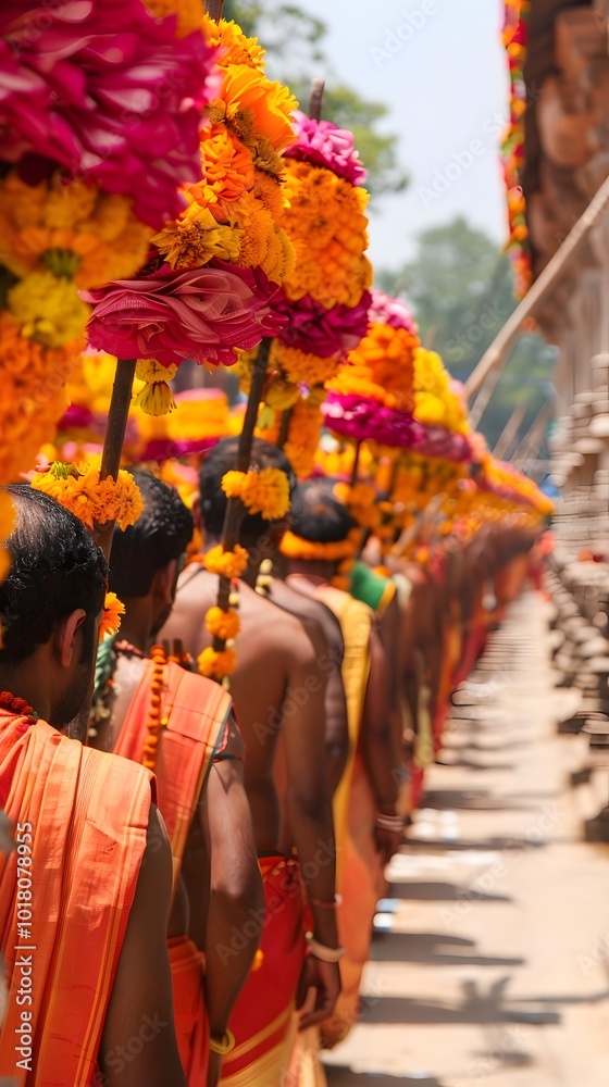 Obraz premium Vivid Spiritual Procession with Flower Garlands