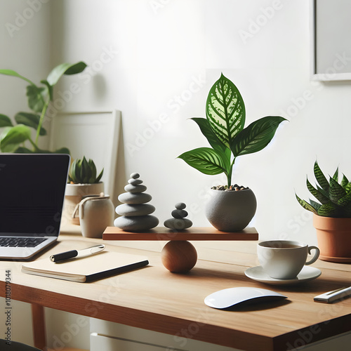 cup of coffee on a table with planters photo