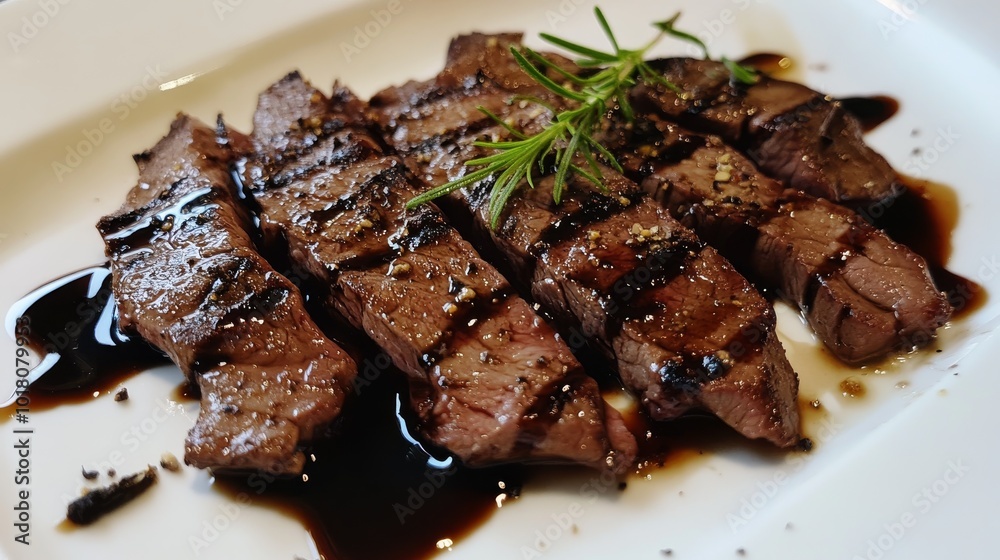 Thin slices of beef drizzled with tangy balsamic vinegar. Thin slices of beef drizzled with tangy balsamic vinegar.
