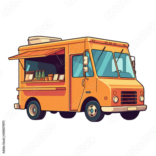 Cartoon Style Orange Food Truck on a Transparent Background