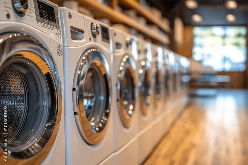 Row of washing machines standing in the store Row of washing machines standing in the store