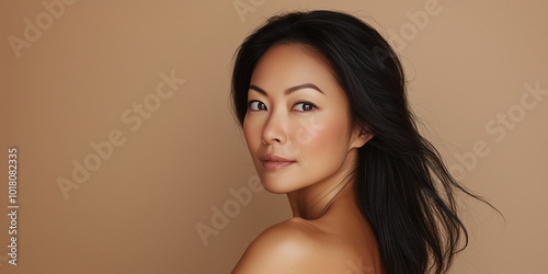 Wallpaper Mural Beautiful asian woman on neutral beige background, skincare. Torontodigital.ca