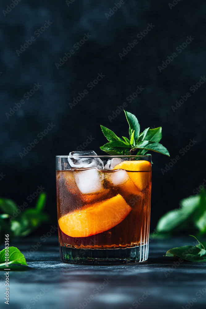 refreshing iced drink with peach and mint refreshing iced drink with peach and mint