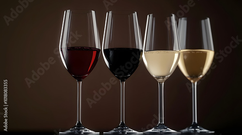 Sophisticated Wine Glasses Filled with French Wine or Champagne on Simple Background