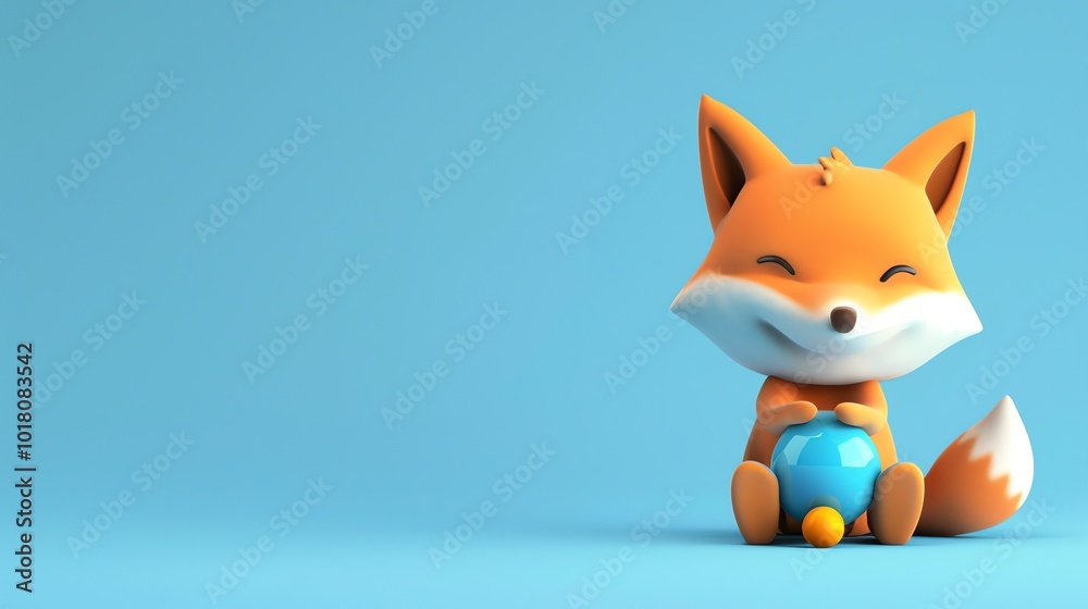 A cartoon fox smiles while holding a blue ball. A cartoon fox smiles while holding a blue ball.