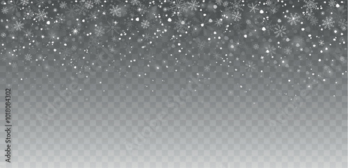 Falling winter snowflakes, flakes, decorative snowfall and transparent snow on background