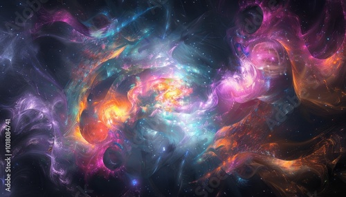 Abstract Cosmic Nebula with Vibrant Colors and Stars