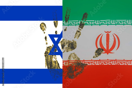 Israel and Iran flags together. Iran and Israel relation, conflict, war crisis, economy concept. Israel vs Iran
