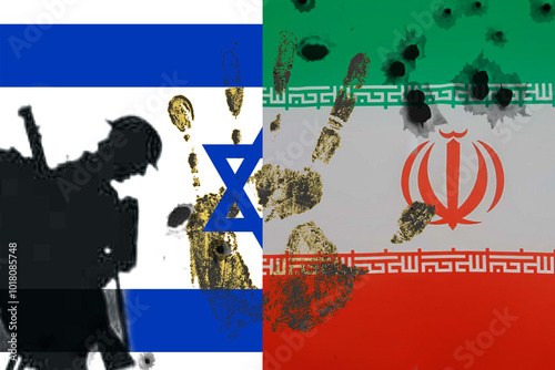 Israel and Iran flags together. Iran and Israel relation, conflict, war crisis, economy concept. Israel vs Iran