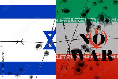Israel and Iran flags together. Iran and Israel relation, conflict, war crisis, economy concept. Israel vs Iran