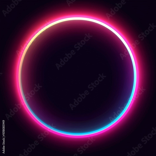 Neon circle on a dark background, glowing circle, Set of glowing frame designs in blue, pink, yellow, abstract mandala bright colored circle background. Collection of glowing neon lights on a dark bac