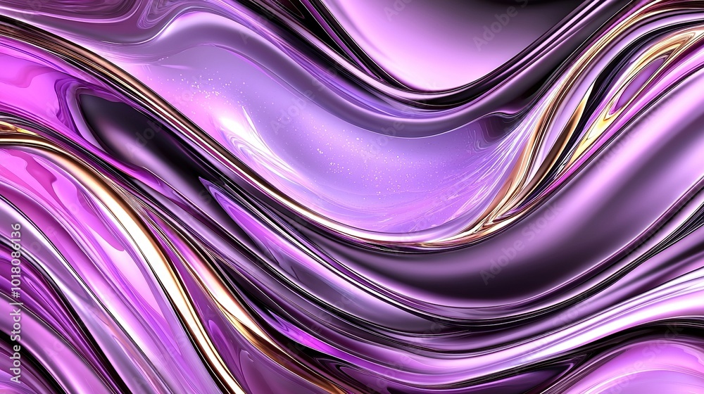Close-up of a purple and gold wallpaper featuring wavy lines and curves in its center Close-up of a purple and gold wallpaper featuring wavy lines and curves in its center
