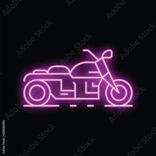 Classic chopper motorcycle rendered in the style of a glowing neon sign