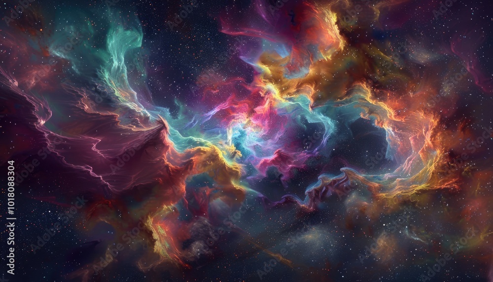 Obraz premium A Vibrant Nebula Swirling Amongst Stars in a Cosmic Dance