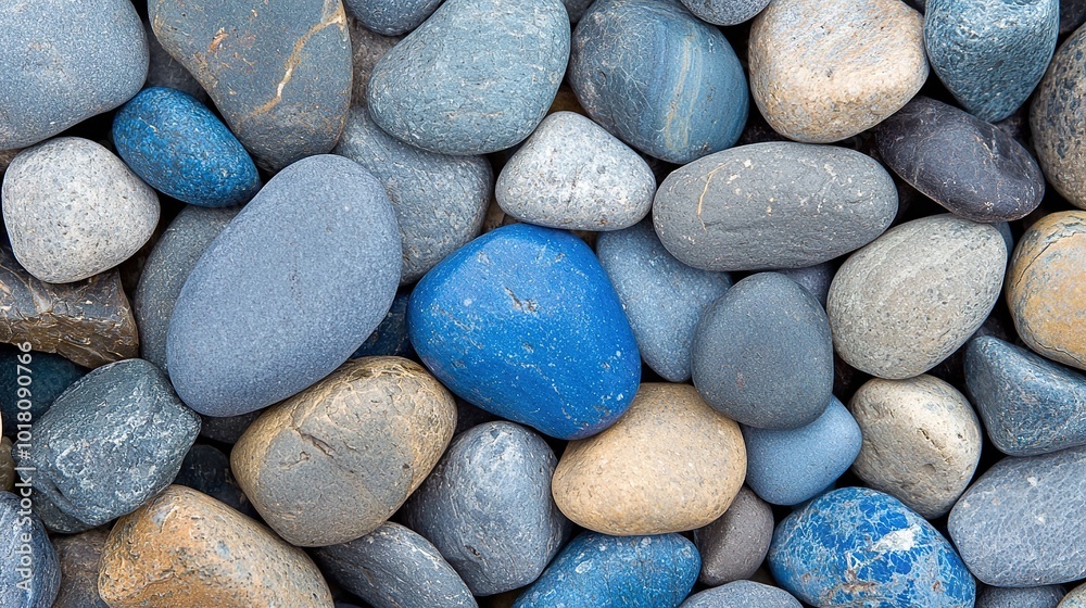 A close-up of a cluster of rocks, with blue and yellow stones scattered amongst them, on the side of the road A close-up of a cluster of rocks, with blue and yellow stones scattered amongst them, on the side of the road