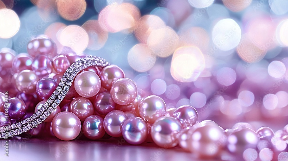 A close-up photo of multiple pearls, with a diamond ring on top of one, resting on the ground A close-up photo of multiple pearls, with a diamond ring on top of one, resting on the ground