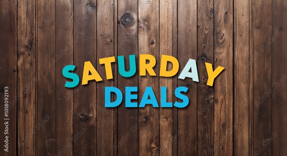 Saturday deals lettering on wooden wall planks background Saturday deals lettering on wooden wall planks background