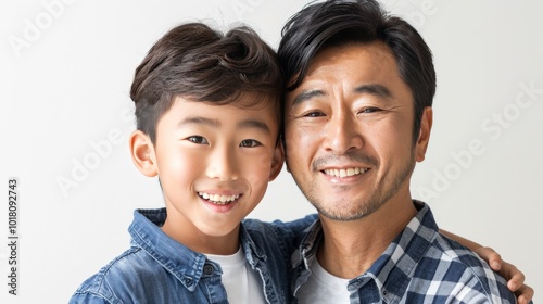 Smiling Asian Father and Son Enjoying Time Together. National Parents as Teachers Day