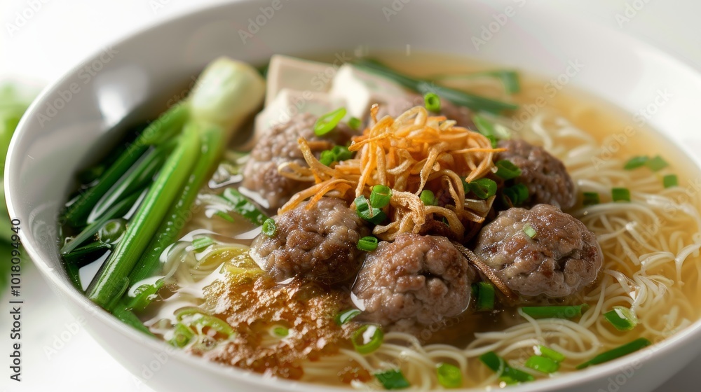 Delicious Bowl of Meatball Noodle Soup