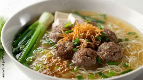 Delicious Bowl of Meatball Noodle Soup